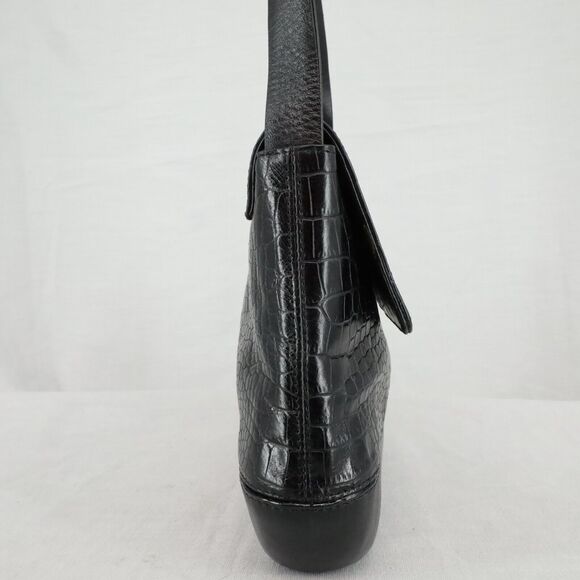 Carla Mancini Handbag Womens Black Leather Alligator Texture Shoulder Bag - Picture 8 of 13